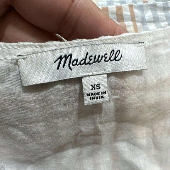 Madewell Womens Mini Dress Size XS Seer Sucker Brown Plaid -V Neck -Half Button - Picture 3 of 12